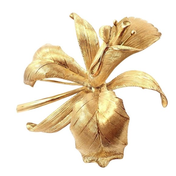 Vintage Tiffany & Co 18k Yellow Gold Large Orchid Calla Lily Pin Brooch 1950s - Picture 11 of 12
